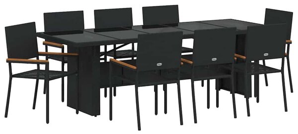 VidaXL Kert étkező szett 9 pcs Fekete polirattan