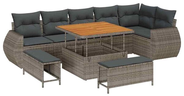 VidaXL Kerti Kanapé Szett párnával tárolóval 9 pcs Szürke Poly Rattan