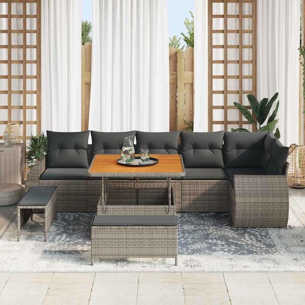 VidaXL Kerti Kanapé Szett párnával tárolóval 9 pcs Szürke Poly Rattan