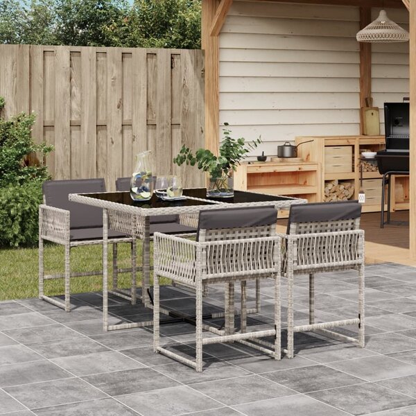 VidaXL 5részes világosszürke polyrattan kerti étkezőgarnitúra párnával