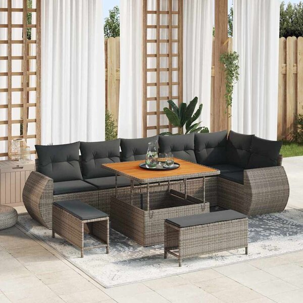 VidaXL Kerti Kanapé Szett párnával tárolóval 9 pcs Szürke Poly Rattan
