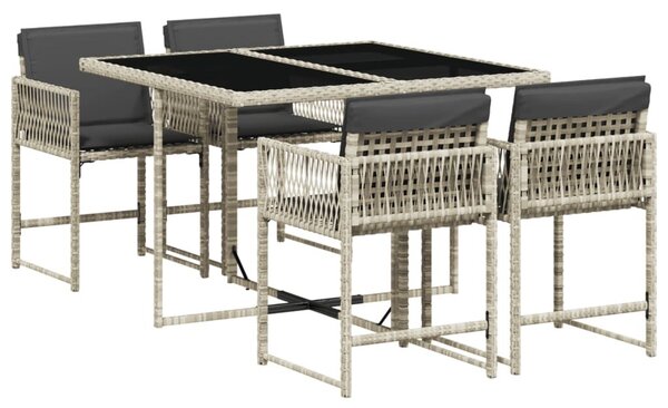VidaXL 5részes világosszürke polyrattan kerti étkezőgarnitúra párnával
