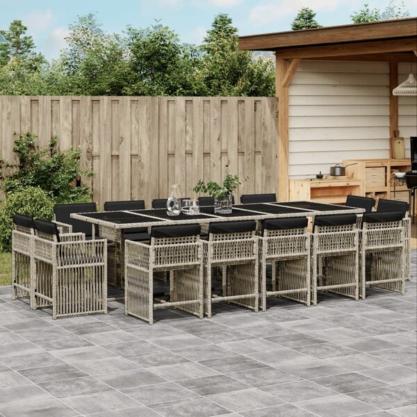 VidaXL 15 részes szürke polyrattan kerti étkezőgarnitúra párnákkal