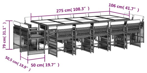 VidaXL 15 részes szürke polyrattan kerti étkezőgarnitúra párnákkal