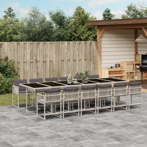 VidaXL 13 részes szürke polyrattan kerti étkezőgarnitúra párnákkal
