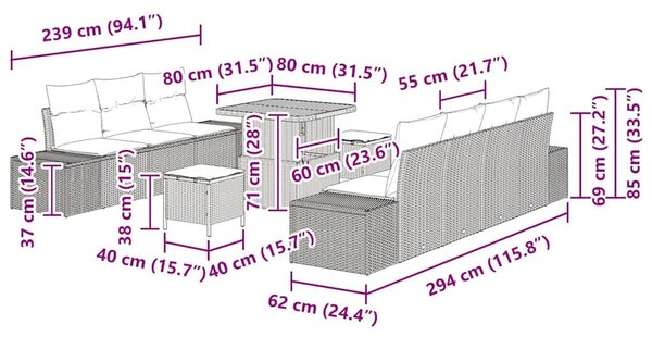 VidaXL Kerti Kanapé Szett párnával 10 pcs Bézs polirattan