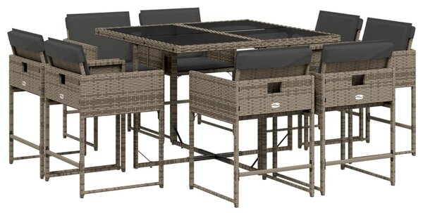 VidaXL 9 részes szürke polyrattan kerti étkezőgarnitúra párnával