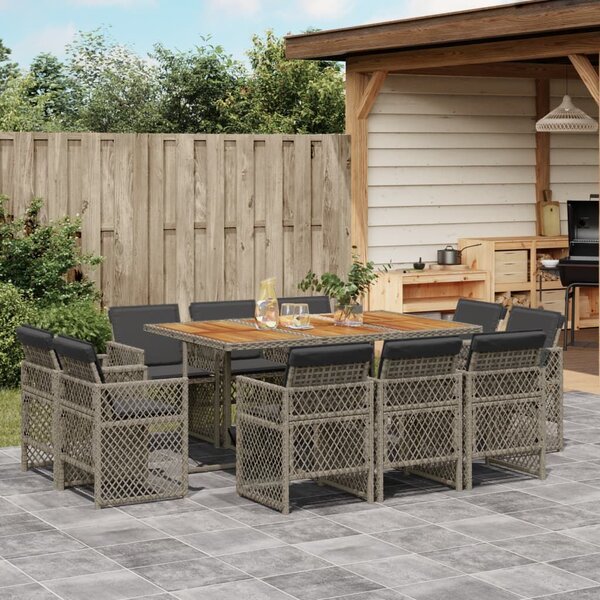 VidaXL 11 részes szürke polyrattan kerti ülőgarnitúra párnákkal