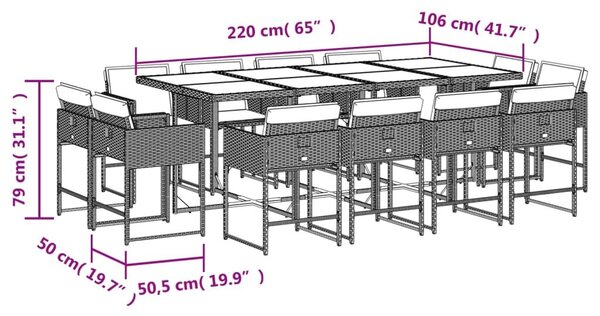 VidaXL 13 részes bézs polyrattan kerti étkezőgarnitúra párnákkal