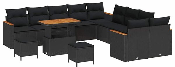 VidaXL Kerti Kanapé Szett párnával 13 pcs Fekete polirattan