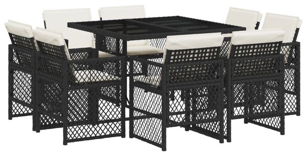 VidaXL 9 részes fekete polyrattan kerti étkezőgarnitúra párnákkal