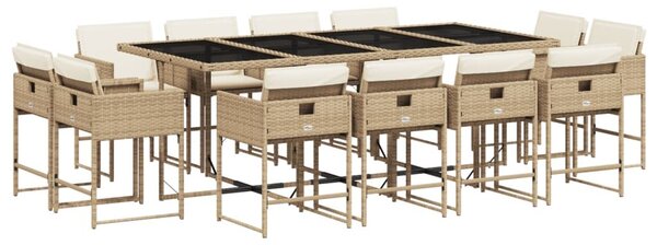 VidaXL 13 részes bézs polyrattan kerti étkezőgarnitúra párnákkal