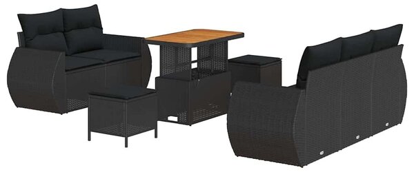 VidaXL Kerti Kanapé Szett párnával tárolóval 8 pcs Fekete polirattan