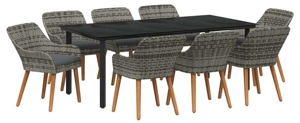 VidaXL Kert étkező szett párnával 9 pcs Szürke polirattan