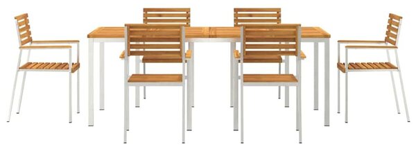VidaXL Kert étkező szett 7 pcs Szilárd akácfa és rozsdamentes acél