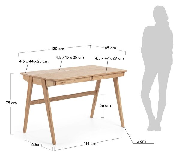 Jakes Natural íróasztal, 120 x 65 cm - Kave Home