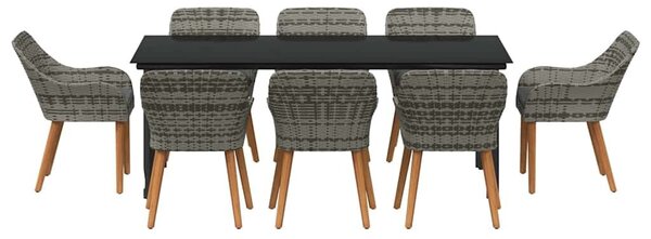 VidaXL Kert étkező szett párnával 9 pcs Szürke polirattan
