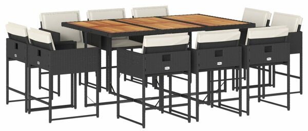 VidaXL 11 részes fekete polyrattan kerti étkezőgarnitúra párnákkal