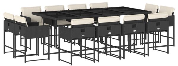 VidaXL 13 részes fekete polyrattan kerti ülőgarnitúra párnákkal