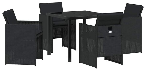 VidaXL Kert étkező szett párnával 5 pcs Fekete polirattan