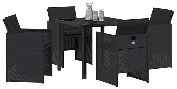 VidaXL Kert étkező szett párnával 5 pcs Fekete polirattan