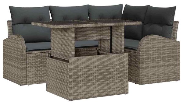 VidaXL Kerti Kanapé Szett párnával tárolóval 5 pcs Szürke Poli rattan