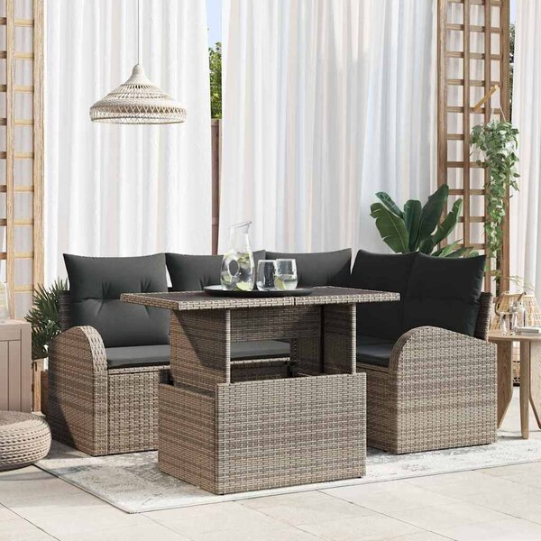 VidaXL Kerti Kanapé Szett párnával tárolóval 5 pcs Szürke Poli rattan