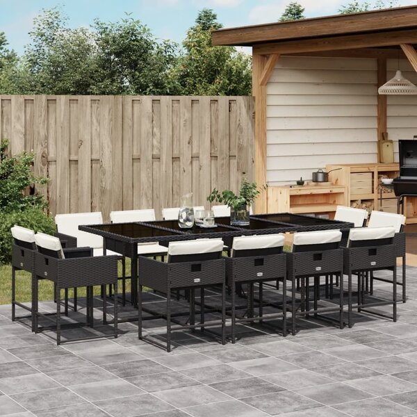 VidaXL 13 részes fekete polyrattan kerti ülőgarnitúra párnákkal
