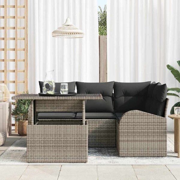 VidaXL Kerti Kanapé Szett párnával tárolóval 5 pcs Szürke Poli rattan