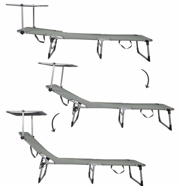 Összecsukható napozóágy tetővel, 188x57x38 cm, 120 kg terhelhetőség, szürke
