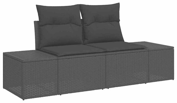 Kert Sofa Szett 9 Darab Fekete Fonat, Szövet 4-Fős Kert Sofa