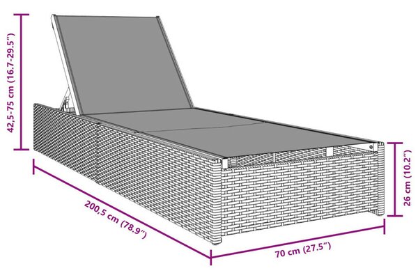 VidaXL Napozóágy Szürke 60x200x27 cm Polirattan