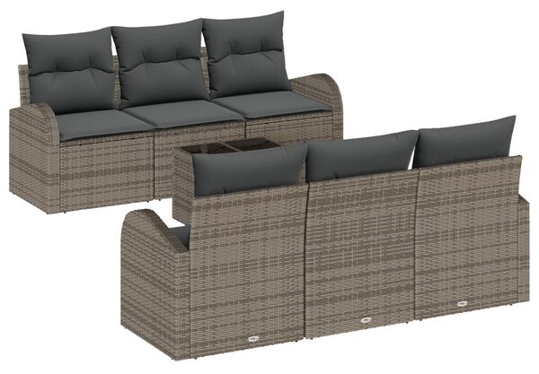 7 részes kerti sofa szett párnákkal, szürke polirattan
