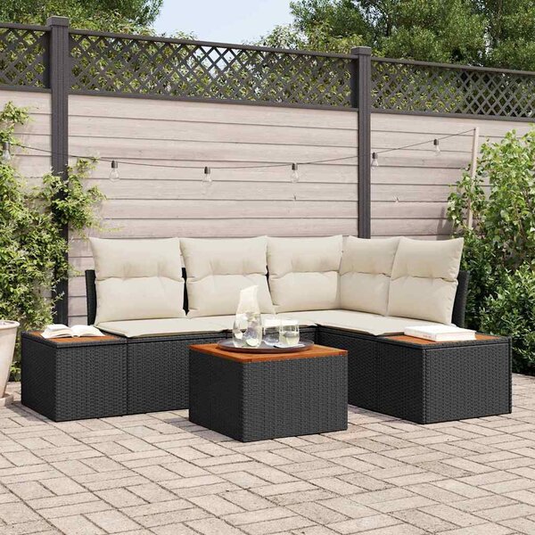 Kerti Kanapé Szett 5 pcs Fekete és krémszínű 209 x 154 x 85 cm