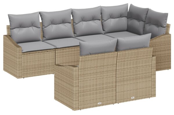 7 Darabos Kerti Étkező Szett Párnákkal Világosszürke Poli Rattan