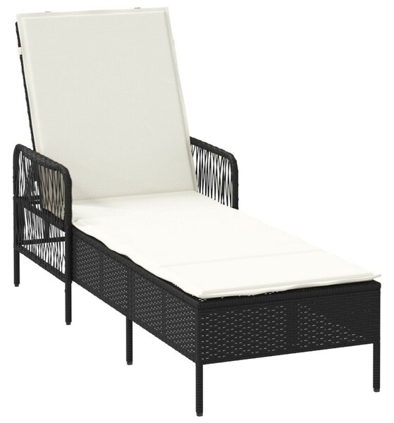 VidaXL Napozóágy Szett 3 darabos szett, PE rattan, fém, Fekete és krém