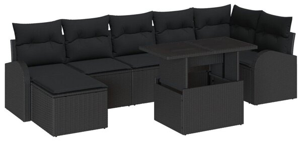 8 darabos kertiszófakészlet párnákkal Fekete Poly Rattan
