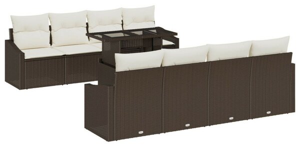 9 Darabos Kert Sofa Szett Párnákkal Barna Poli Rattan
