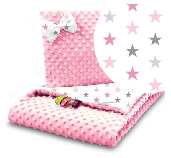 Detská deka + vankúš Minky Szín: ružová-hviezdičky