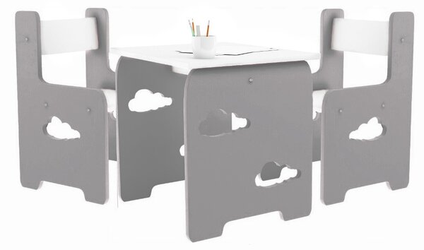WoodStar Dizajnový detský stolík a stolička obláčik 3v1 Szín: szürke