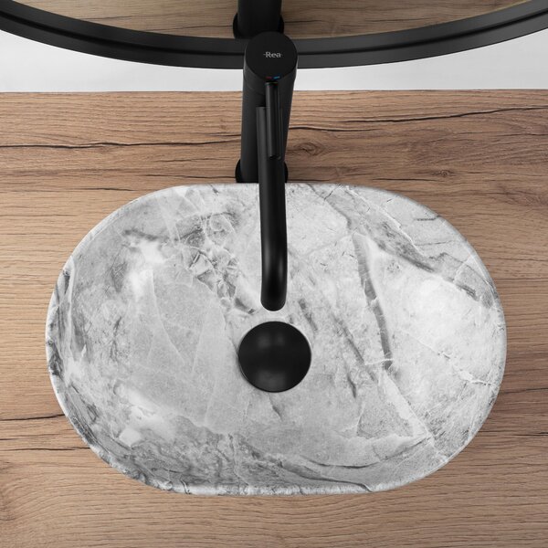 Rea Amelia Mini STONE MATT, asztali mosogató 380x260x130 mm, szürke kőutánzat, REA-U9109