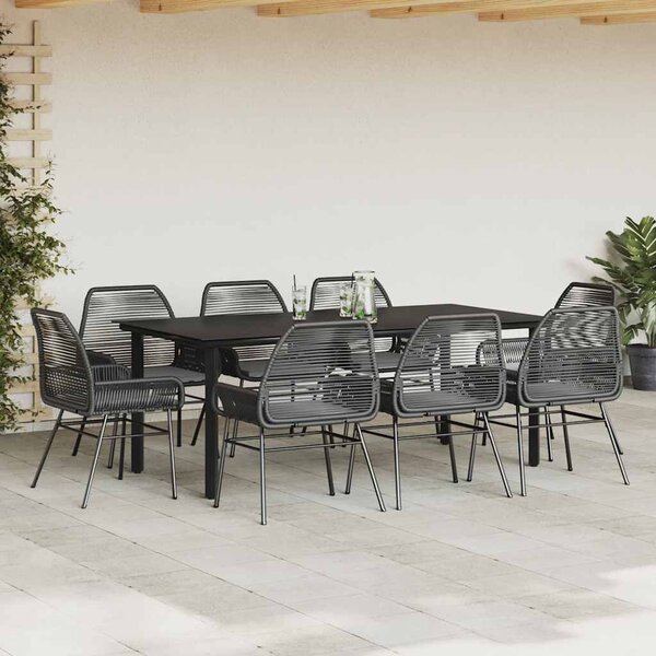 VidaXL 9 részes fekete polyrattan üveg kerti étkezőgarnitúra párnákkal