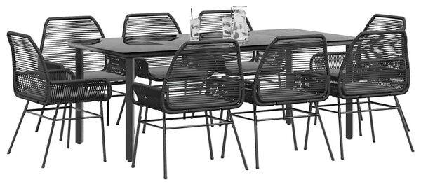 VidaXL 9 részes fekete polyrattan üveg kerti étkezőgarnitúra párnákkal