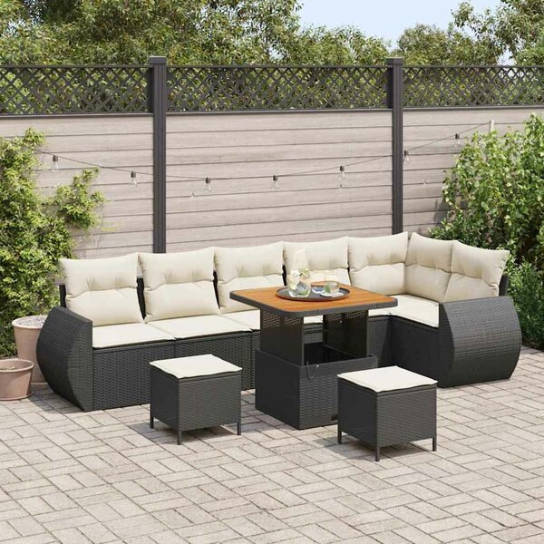 VidaXL Kerti Kanapé Szett párnával 9 pcs Fekete és Krém Poly Rattan