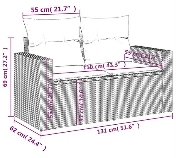 VidaXL 6 részes barna polyrattan akácfa kerti ülőgarnitúra párnával