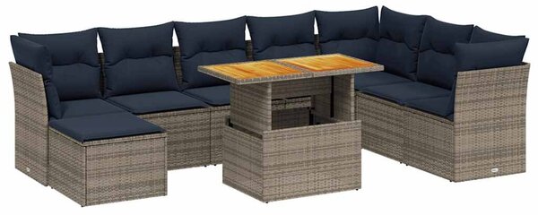 VidaXL 9 részes szürke polyrattan kerti ülőgarnitúra párnával
