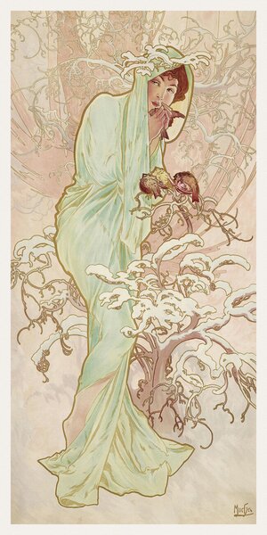 Festmény reprodukció The Seasons: Winter (Art Nouveau Portrait) - Alphonse Mucha, (20 x 40 cm)