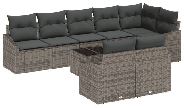 8 darabos kerti étkező szett párnákkal Fekete Poli Rattan