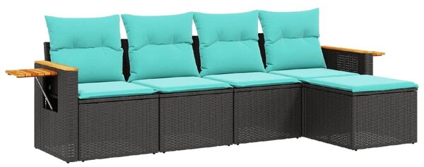 VidaXL 5 részes fekete polyrattan kerti ülőgarnitúra párnával