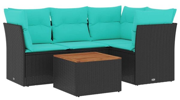 VidaXL 5 részes fekete polyrattan kerti ülőgarnitúra párnával